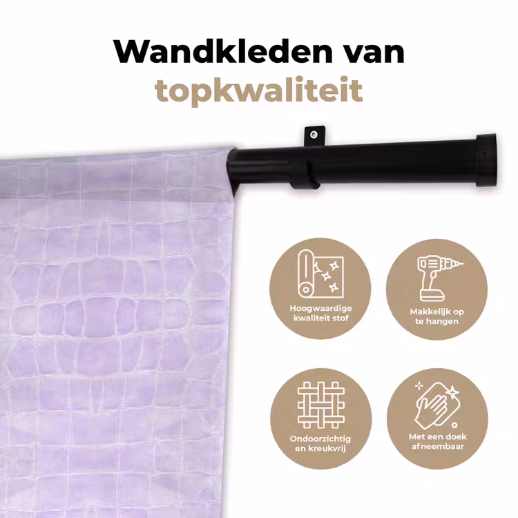 Krokodil - Leer - Pastel - Paars Wandkleed katoen klein 269 -sfeer2