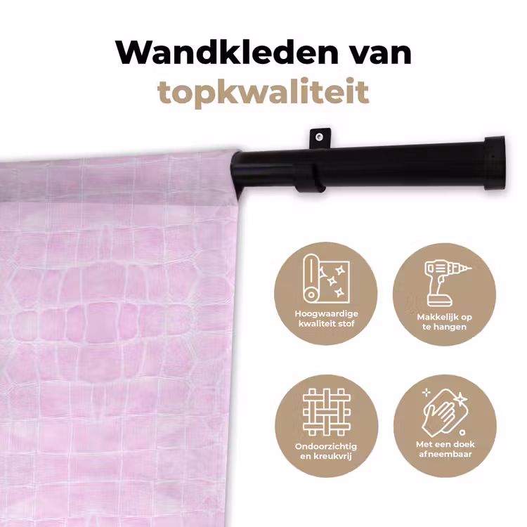 Krokodil - Leer - Roze Wandkleed katoen klein 269 -sfeer2