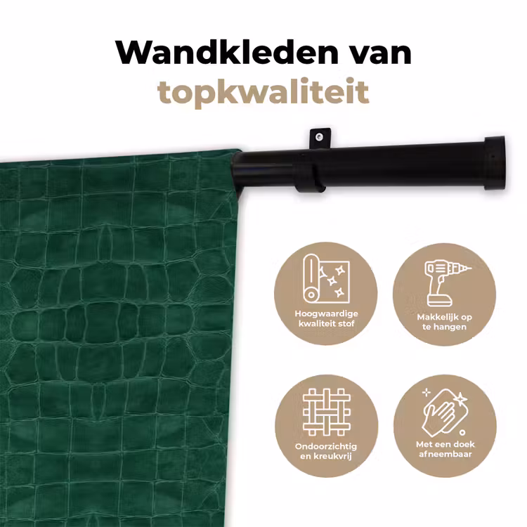 Krokodil - Leer - Smaragd - Groen Wandkleed katoen klein 269 -sfeer2