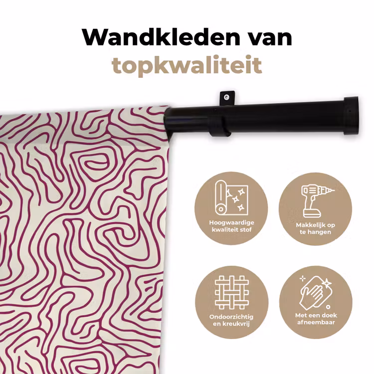 Kronkelende lijn - Magenta - Crème Wandkleed katoen klein 269 -sfeer2