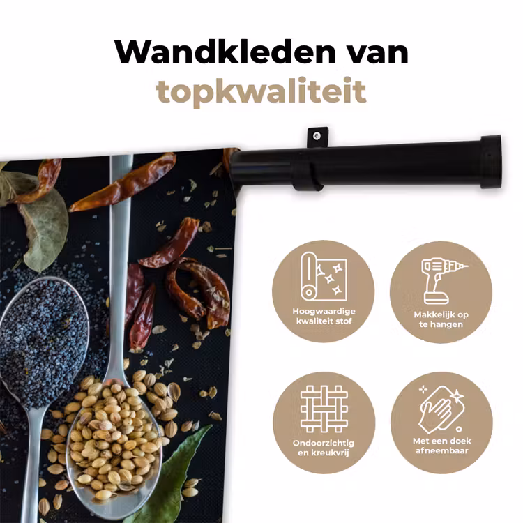 Kruiden - Lepel - Specerijen - Zwart - Keuken Wandkleed katoen klein -sfeer2
