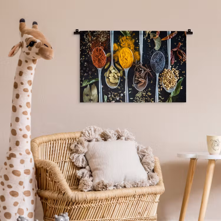 Kruiden - Lepel - Specerijen - Zwart - Keuken Wandkleed katoen klein -wsfeer5_kind