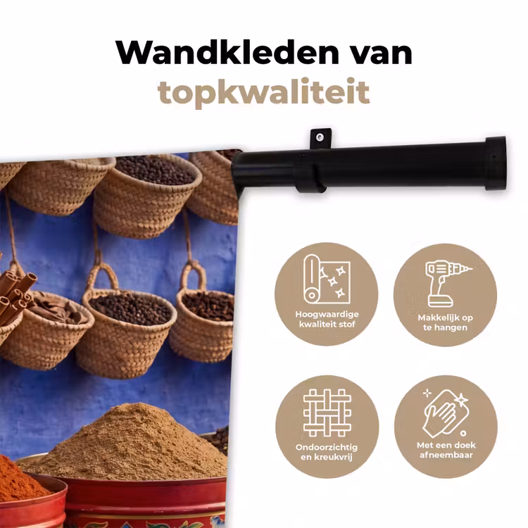 Wandkleed - Kruiden - Manden - Markt - Kruiden - Manden - Markt Wandkleed katoen klein