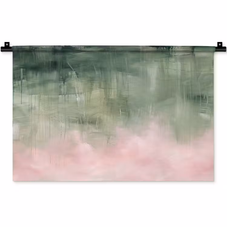 Kunst - Abstract - Modern - Groen - Roze Wandkleed katoen klein -zz3d