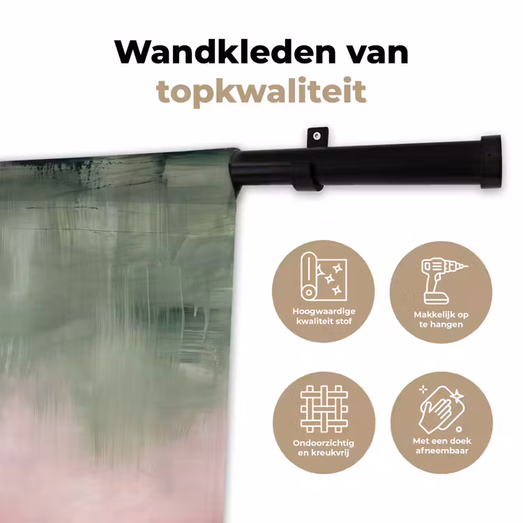 Kunst - Abstract - Modern - Groen - Roze Wandkleed katoen klein -sfeer2