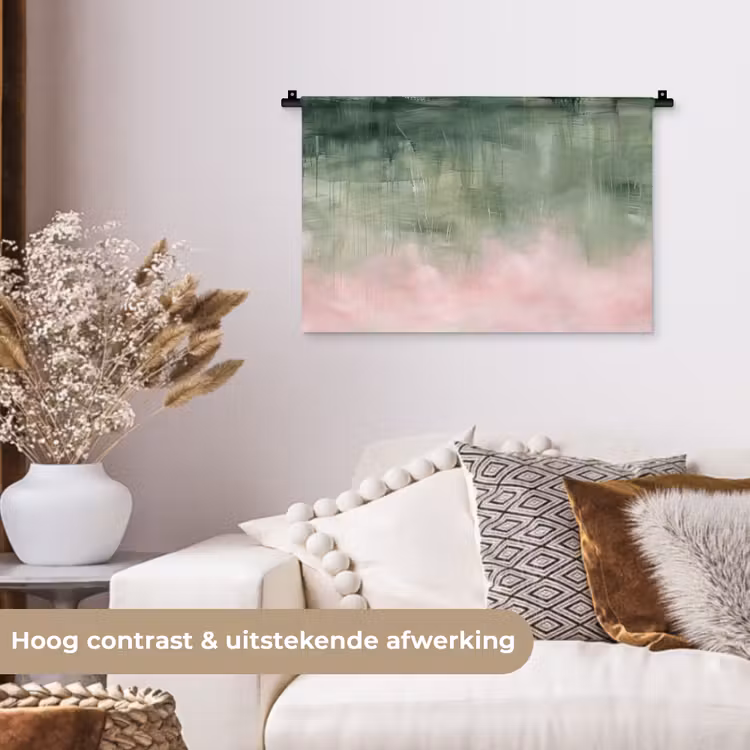 Kunst - Abstract - Modern - Groen - Roze Wandkleed katoen klein -sfeer1