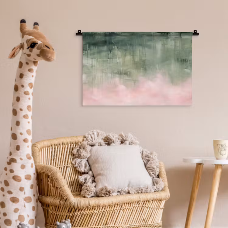 Kunst - Abstract - Modern - Groen - Roze Wandkleed katoen klein -wsfeer5_kind