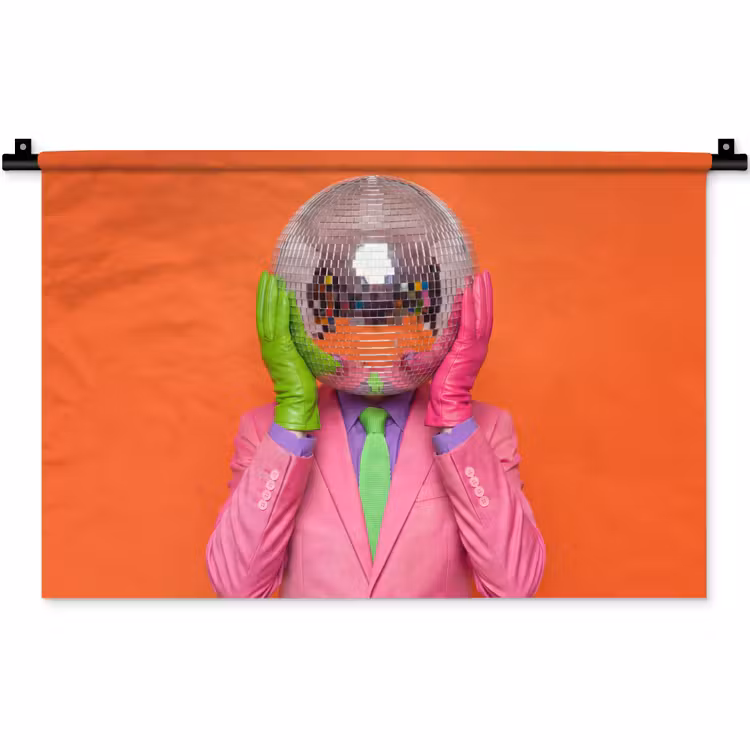 Kunst - Disco bal - Kleurrijk - Modern - Studio Wandkleed katoen klein -zz3d
