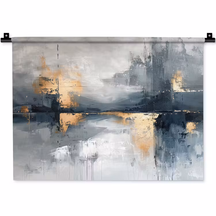 Kunst - Grijs - Goud - Abstract Wandkleed katoen klein -zz3d