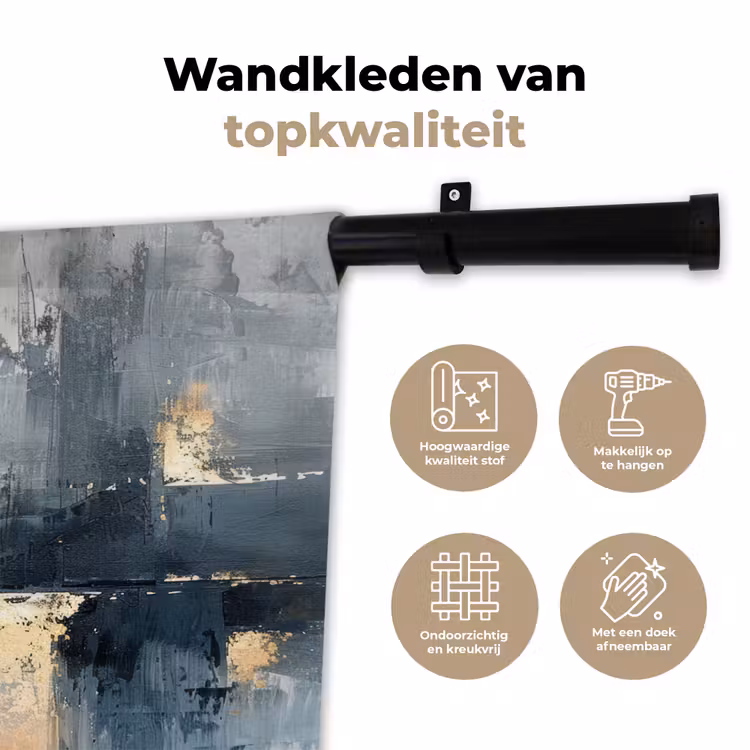 Kunst - Grijs - Goud - Abstract Wandkleed katoen klein -sfeer2