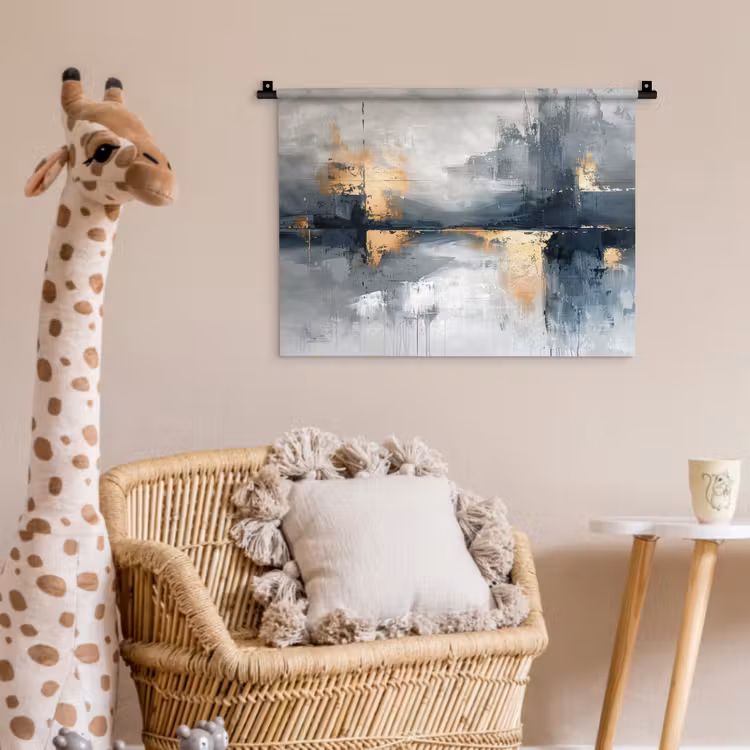 Kunst - Grijs - Goud - Abstract Wandkleed katoen klein -wsfeer5_kind