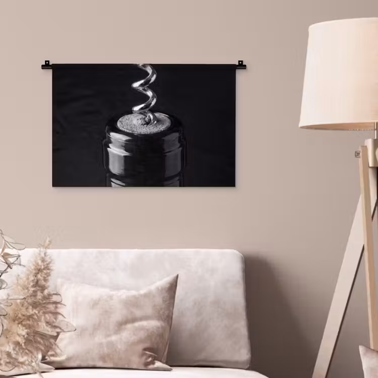 Kurkentrekker - Wijn - Zwart - Wit Wandkleed katoen klein -sfeer4