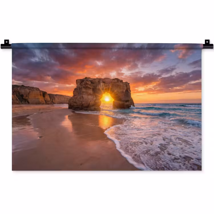 Kust - Rots - Zonsondergang - Zee - Natuur Wandkleed katoen klein -zz3d