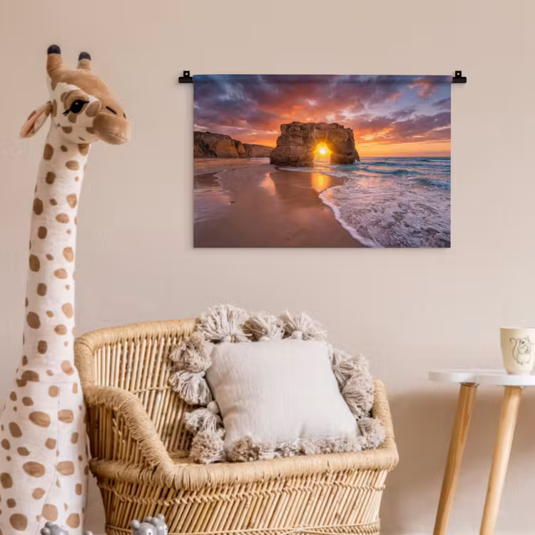 Kust - Rots - Zonsondergang - Zee - Natuur Wandkleed katoen klein -wsfeer5_kind