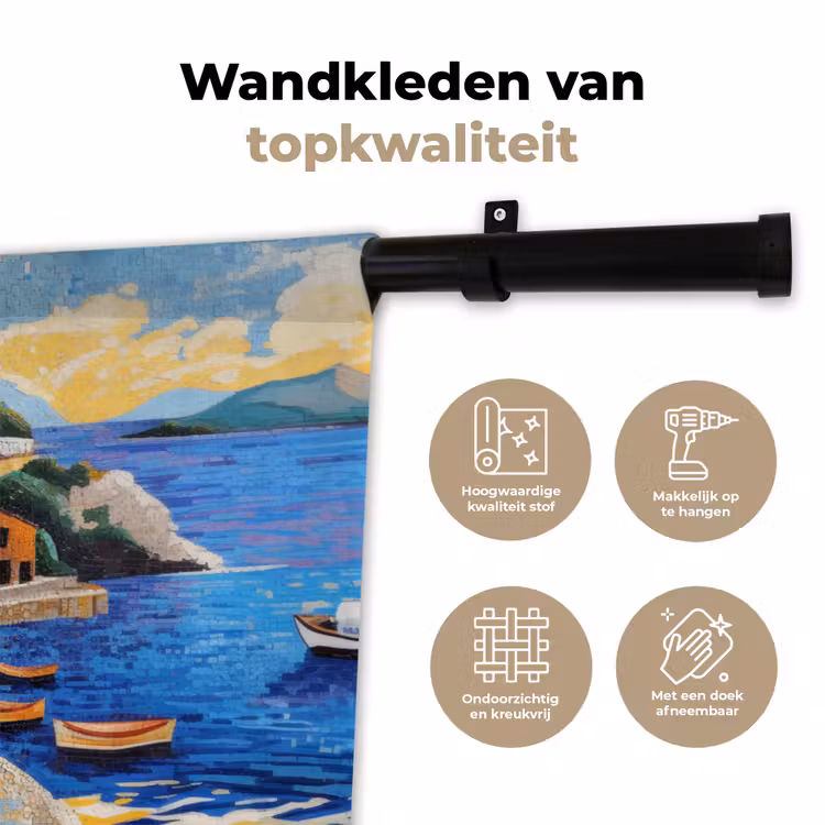 Kustdorp - Huisjes - Mozaïek - Zee Wandkleed katoen klein -sfeer2