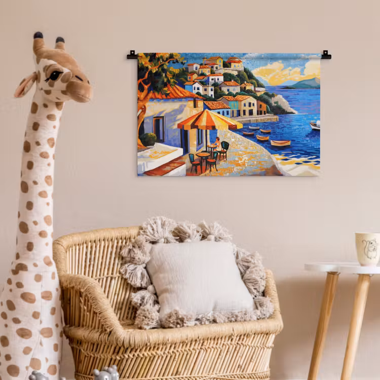 Kustdorp - Huisjes - Mozaïek - Zee Wandkleed katoen klein -wsfeer5_kind