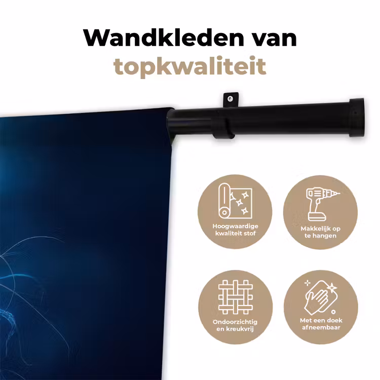 Kwal - Lichtgevend - Tentakels - Blauw Wandkleed katoen klein -sfeer2
