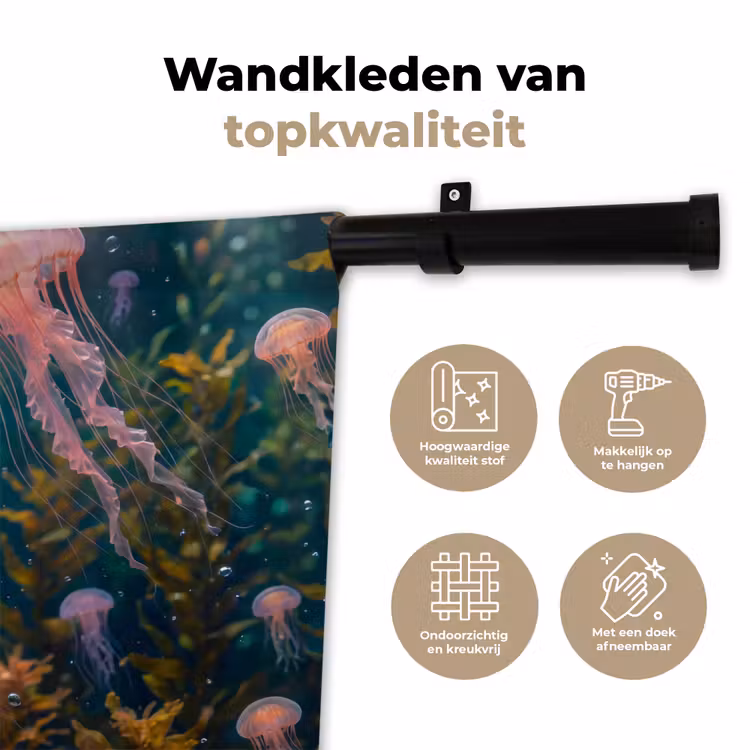 Kwal - Roze - Onderwater - Zeeleven - Dieren Wandkleed katoen klein -sfeer2