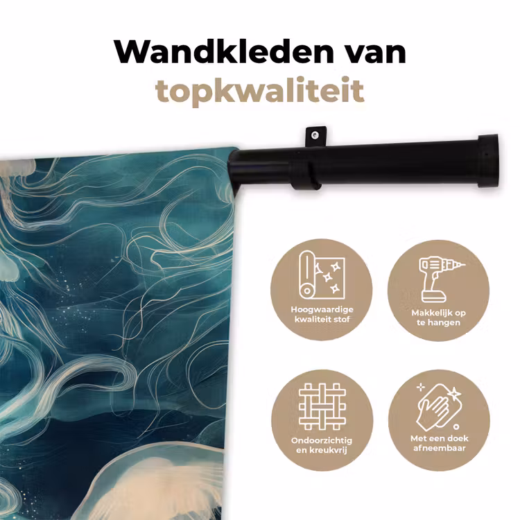 Kwallen - Zee - Wit - Golven Wandkleed katoen klein -sfeer2
