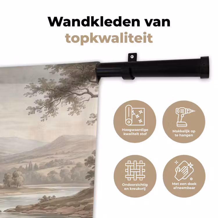 Landhuis - Rivier - Vee Wandkleed katoen klein -sfeer2