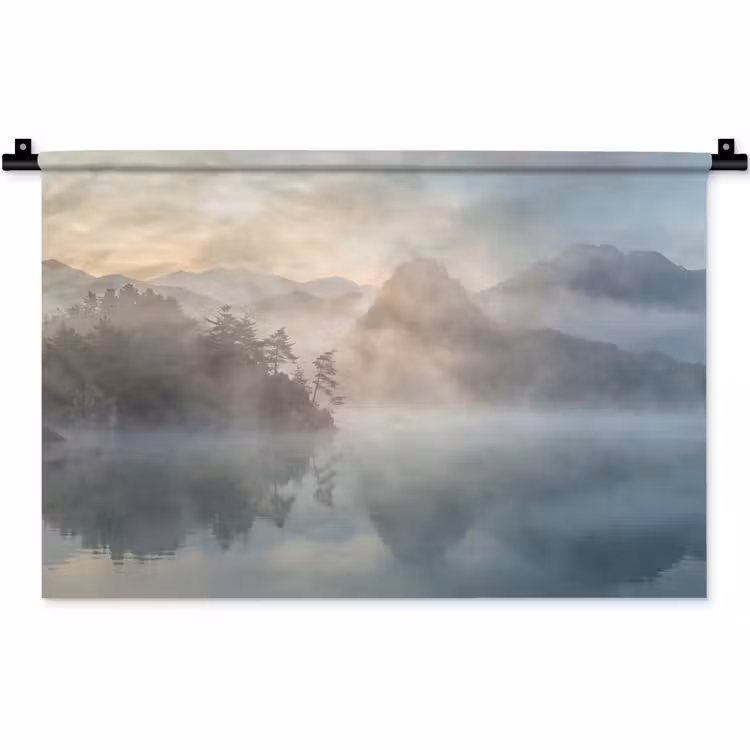 Landschap - Bergen - Mist - Water - Natuur Wandkleed katoen klein -zz3d