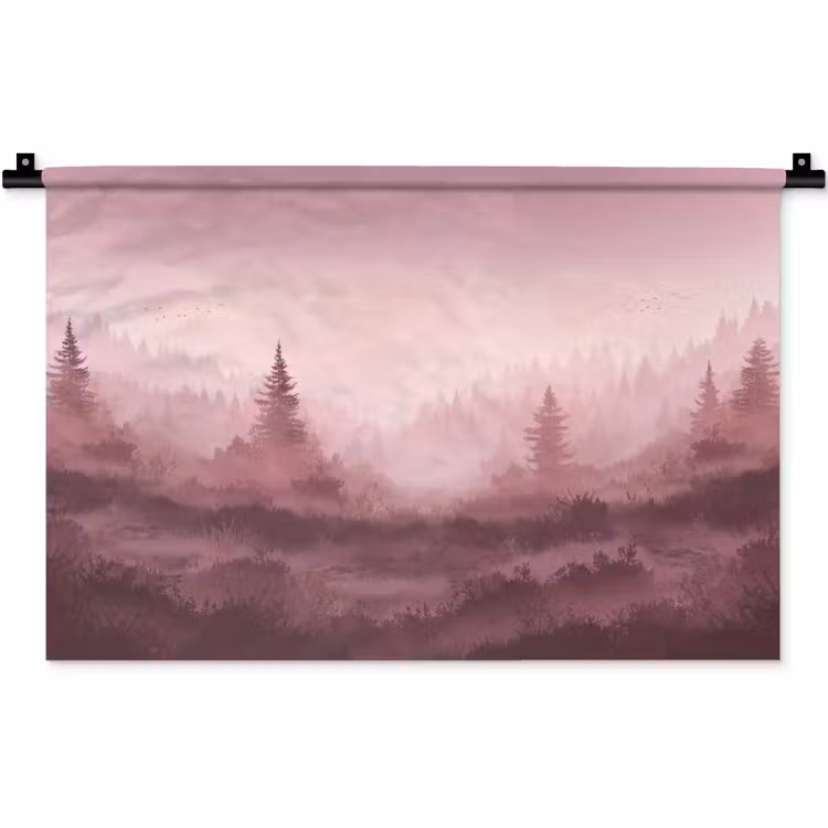 Landschap - Mistig - Roze Wandkleed katoen klein -zz3d