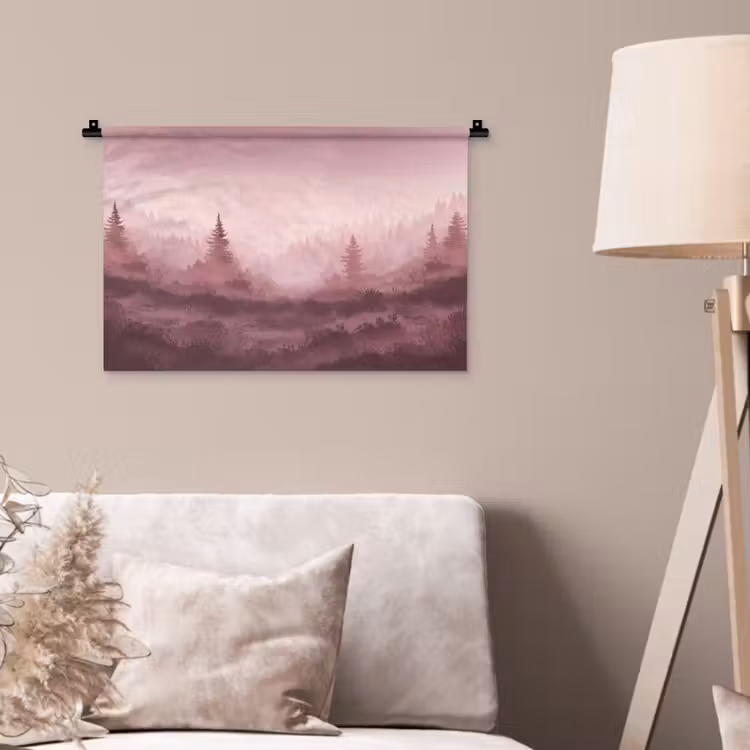 Landschap - Mistig - Roze Wandkleed katoen klein -sfeer4