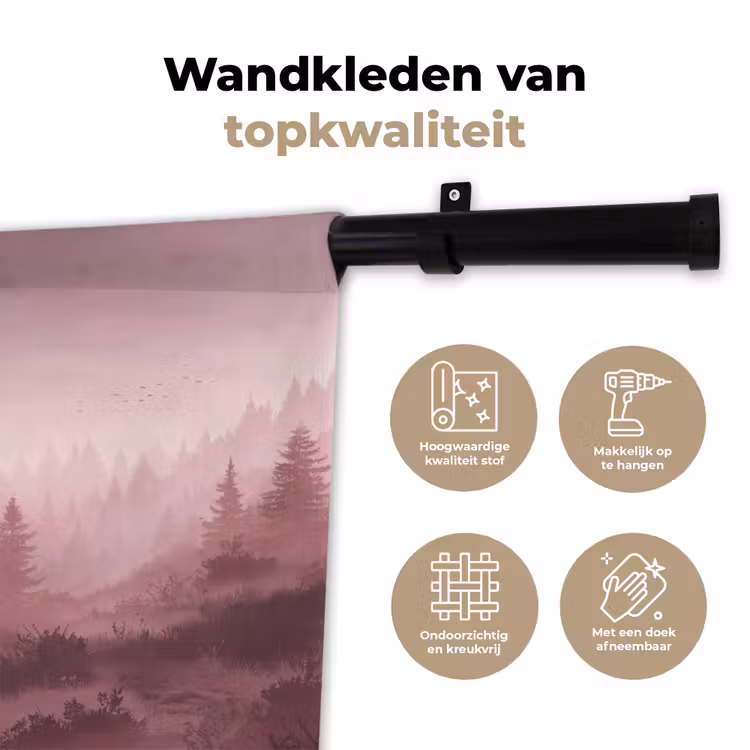Landschap - Mistig - Roze Wandkleed katoen klein -sfeer2