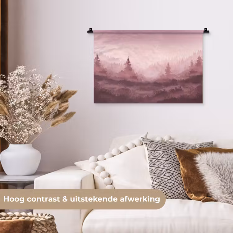 Landschap - Mistig - Roze Wandkleed katoen klein -sfeer1