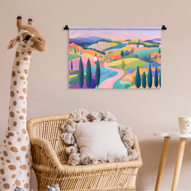 Landschap - Paars - Pastel - Huizen Wandkleed katoen klein -wsfeer5_kind