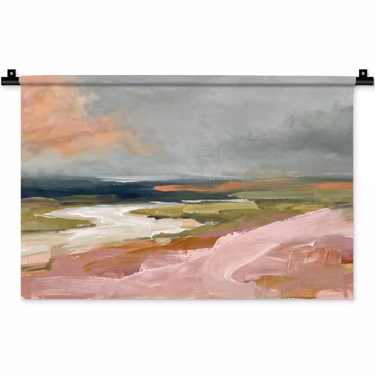 Landschap - Rivier - Abstract - Roze - Groen Wandkleed katoen klein -zz3d