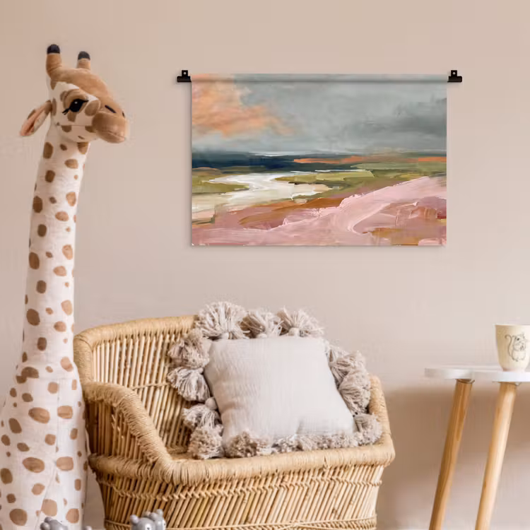 Landschap - Rivier - Abstract - Roze - Groen Wandkleed katoen klein -wsfeer5_kind