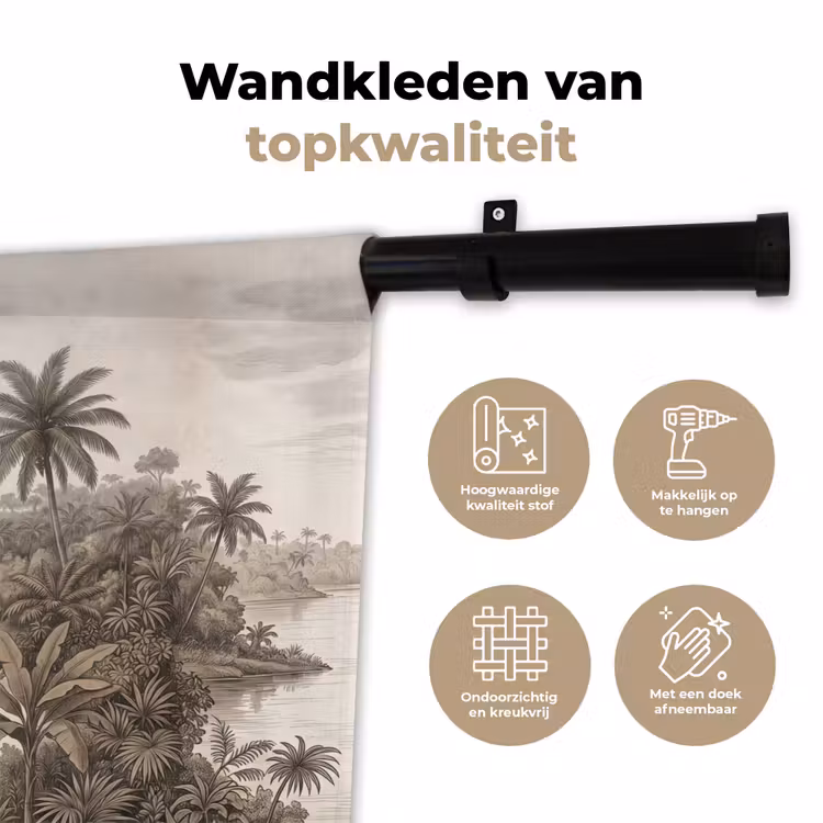 Landschap - Rivier - Boot - Tropisch - Vintage Wandkleed katoen klein -sfeer2