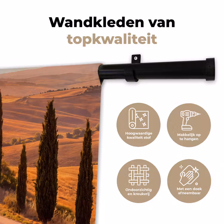 Landschap - Weg - Bomen - Natuur - Goud Wandkleed katoen klein -sfeer2