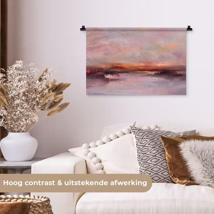 Landschap - Zonsondergang - Abstract - Modern - Roze Wandkleed katoen klein -sfeer1