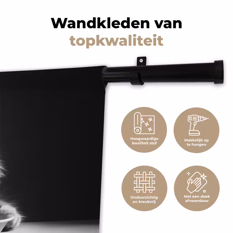 Langharige kat - Zonnebril - Spaghetti - Humor - Zwart - wit Wandkleed katoen klein -sfeer2