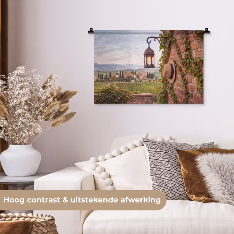 Lantaarn - Wijngaard - Landschap - Italiaans Wandkleed katoen klein -sfeer1