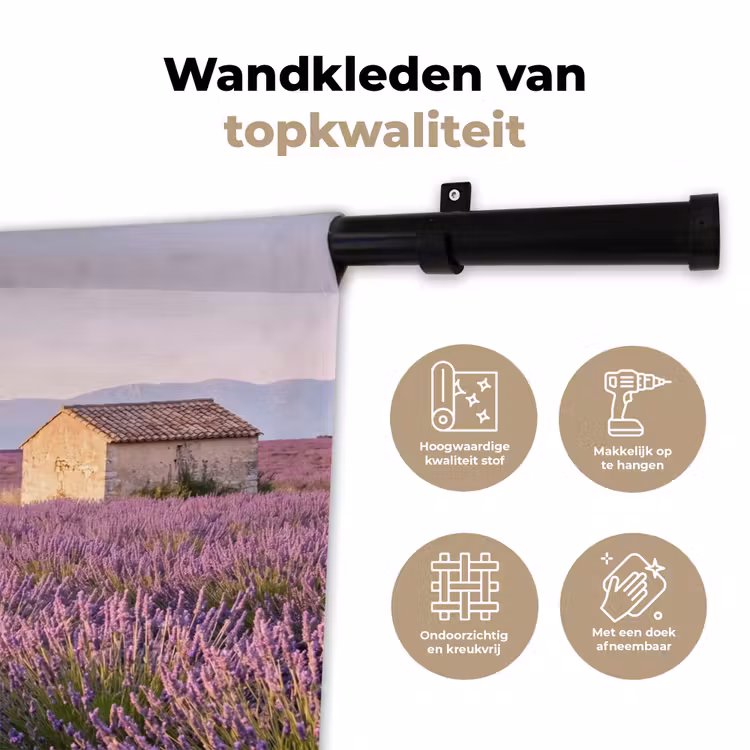 Lavendel - Landschap - Sereen - Paars Wandkleed katoen klein -sfeer2