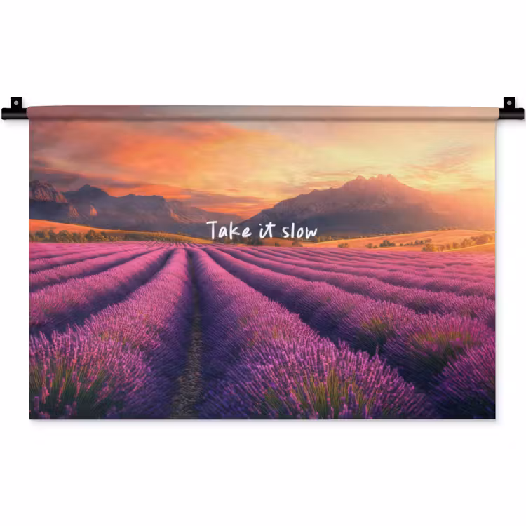 Lavendelveld - Quote - Zonsondergang Wandkleed katoen klein -zz3d