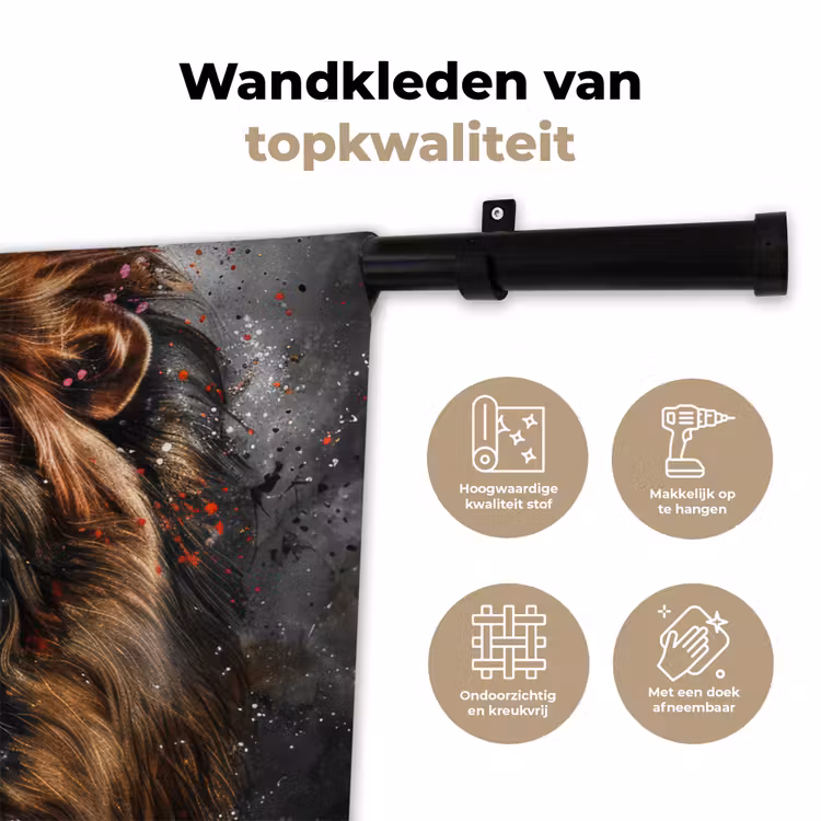 Leeuw - Dieren - Portret - Zwart - Luxe Wandkleed katoen klein -sfeer2