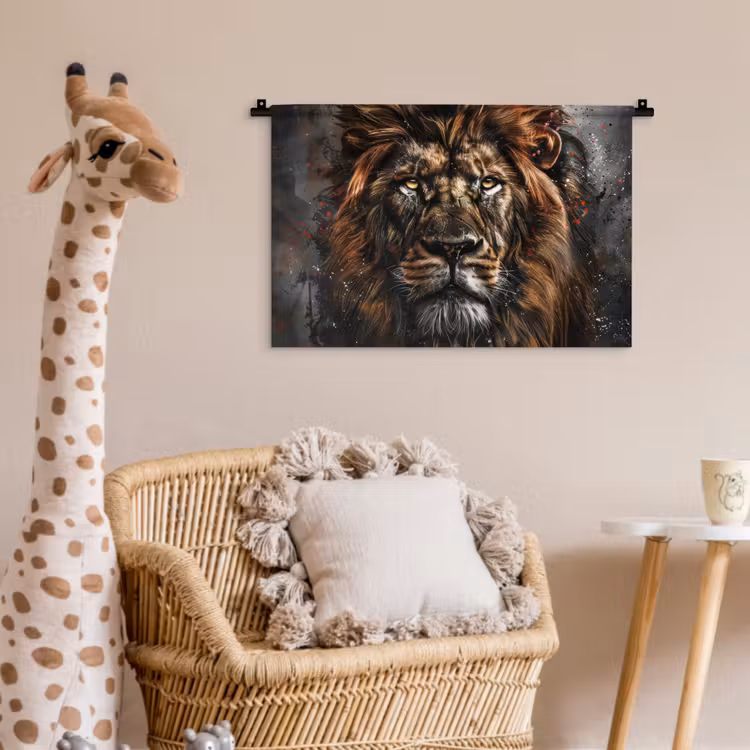 Leeuw - Dieren - Portret - Zwart - Luxe Wandkleed katoen klein -wsfeer5_kind