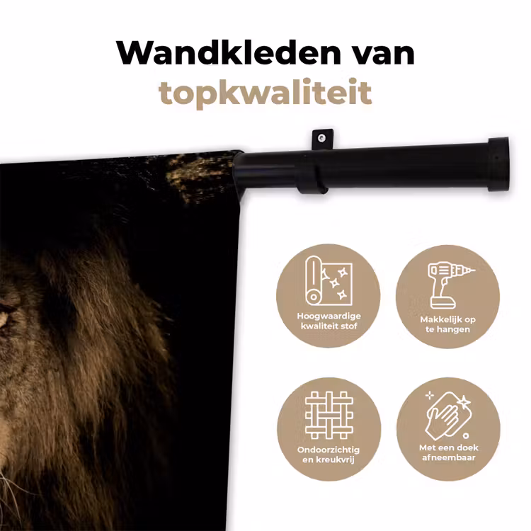 Leeuw - Dieren - Zwart - Portret Wandkleed katoen klein -sfeer2
