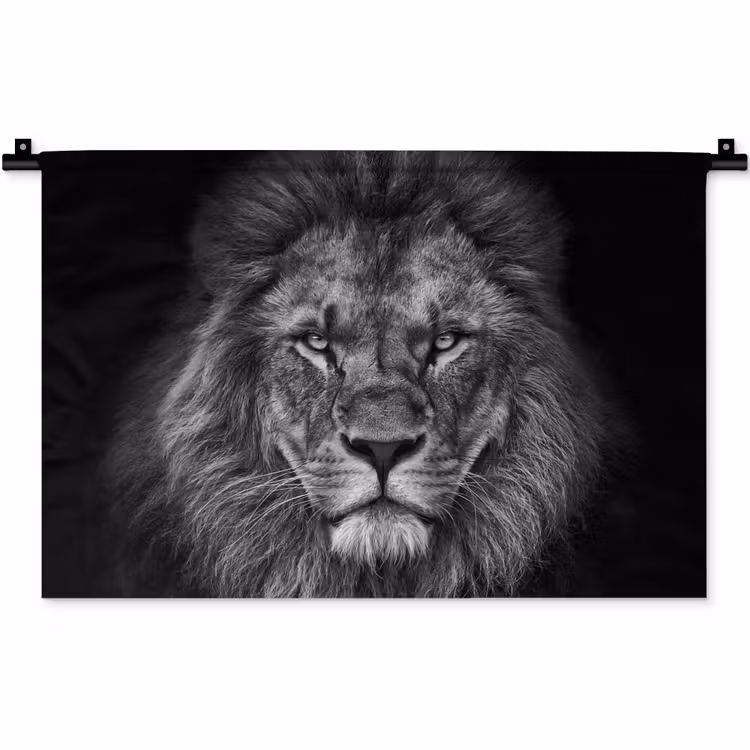 Leeuw - Dieren - Zwart - Wit Wandkleed katoen klein -zz3d