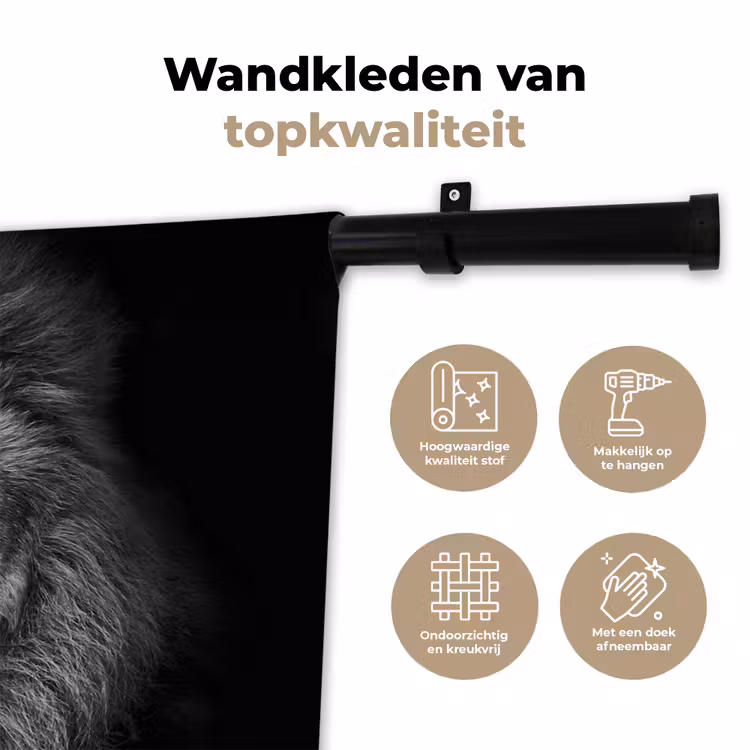 Leeuw - Dieren - Zwart - Wit Wandkleed katoen klein -sfeer2