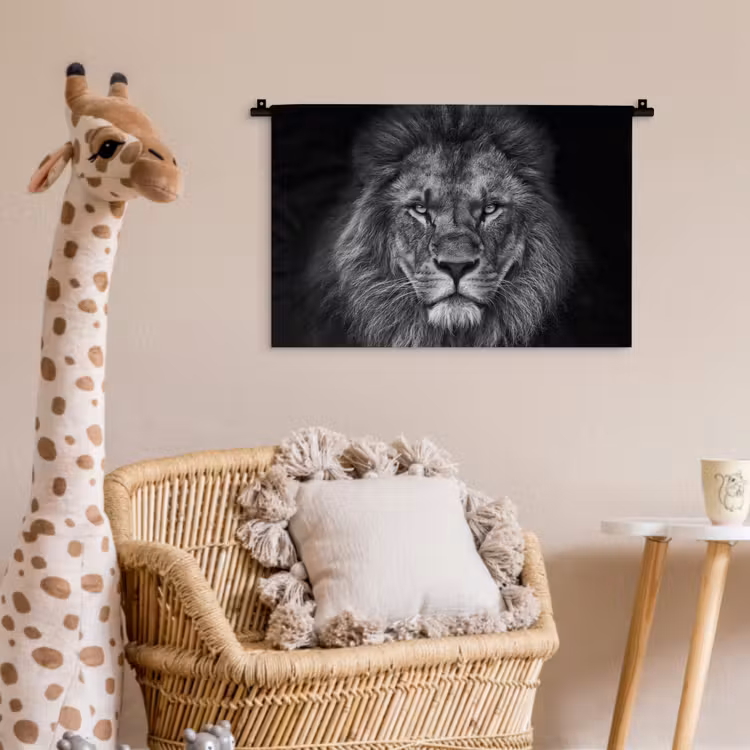 Leeuw - Dieren - Zwart - Wit Wandkleed katoen klein -wsfeer5_kind