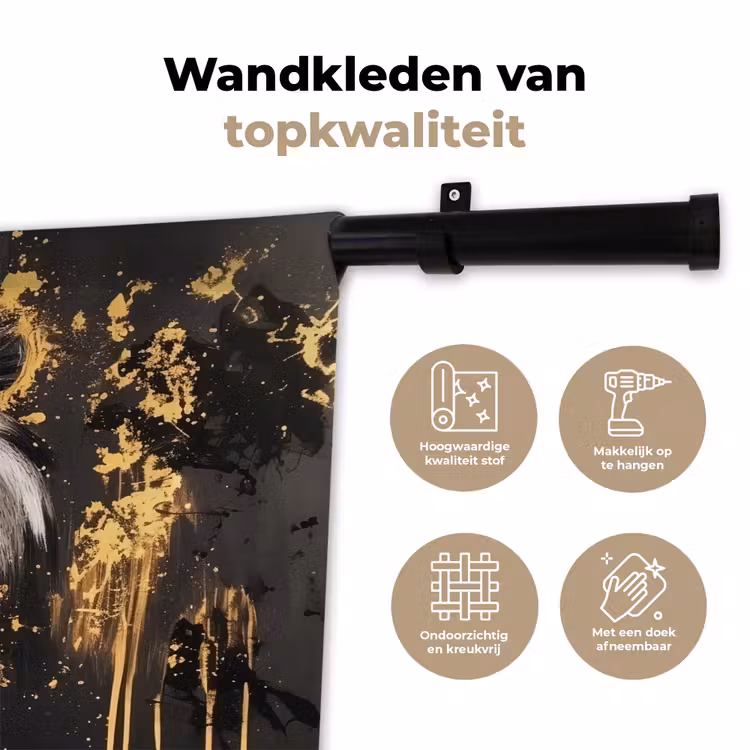 Leeuw - Portret - Verfspatten - Grijs Wandkleed katoen klein -sfeer2