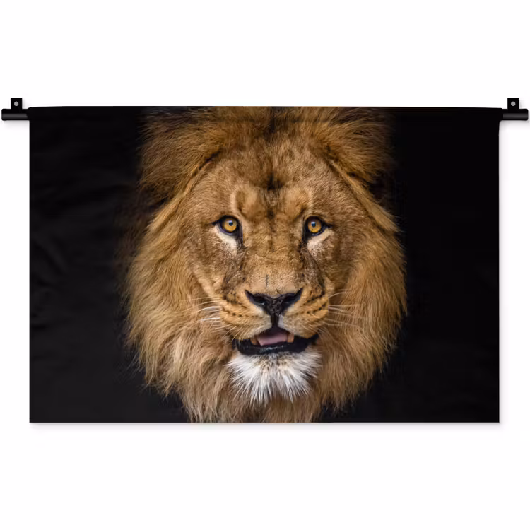 Leeuw - Portret - Zwart - Dieren Wandkleed katoen klein -zz3d
