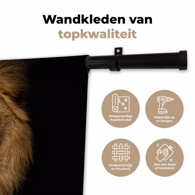 Leeuw - Portret - Zwart - Dieren Wandkleed katoen klein -sfeer2