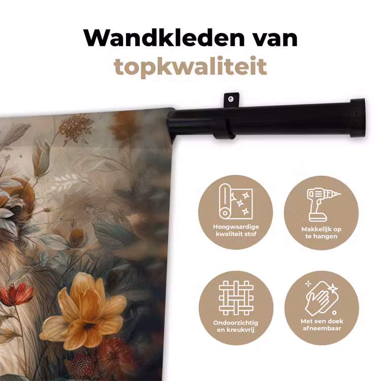 Leeuw - Wilde dieren - Planten - Natuur - Bloemen Wandkleed katoen klein -sfeer2