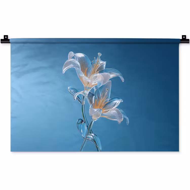 Lelies - Blauw - Glazen Wandkleed katoen klein -zz3d